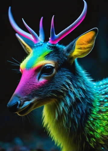 rainbow unicorn,unicorn art,rainbow rabbit,unicorn,glowing antlers,deer illustration,unicorn head,european deer,gold deer,pere davids deer,whimsical animals,unicorn background,goat-antelope,gazelle,neon body painting,male deer,electric donkey,unicorn crown,manchurian stag,young-deer,Conceptual Art,Fantasy,Fantasy 05