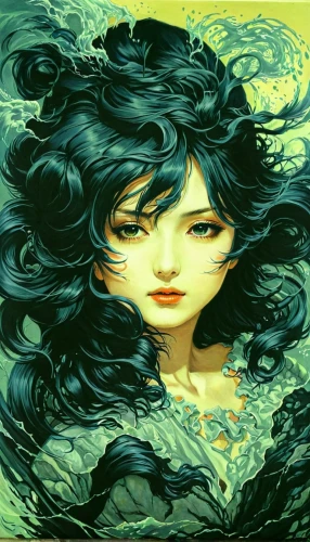 amano,rusalka,green mermaid scale,the wind from the sea,water nymph,siren,the sea maid,mermaid background,water-the sword lily,water lotus,japanese art,underwater background,japanese waves,medusa,wakame,sea,watery heart,water rose,芦ﾉ湖,aquarius,Illustration,Japanese style,Japanese Style 18