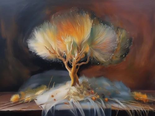 cloves schwindl inge,tangerine tree,orange tree,eruption,burning tree trunk,exploding head,orange blossom,exploding,fallen acorn,tommie crocus,oil on canvas,bird of paradise,flourishing tree,zao,blossoming apple tree,sunflowers in vase,oil painting,vase,burning bush,blossom tree,Illustration,Paper based,Paper Based 04