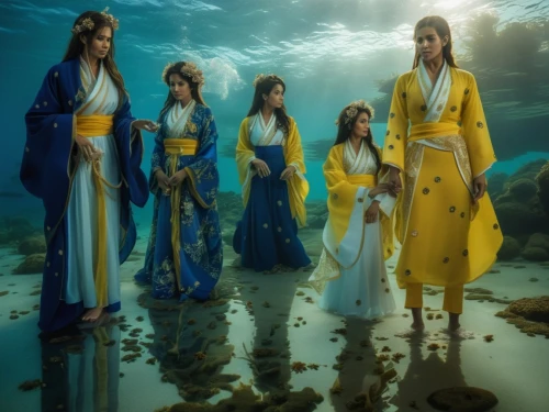 the people in the sea,anime japanese clothing,fantasy picture,ao dai,photo session in the aquatic studio,apollo and the muses,mermaids,cosplay image,tour to the sirens,water-the sword lily,biblical narrative characters,school of fish,sirens,kimonos,water-leaf family,korean culture,hanbok,birds of the sea,ladies group,sailing blue yellow,Photography,Artistic Photography,Artistic Photography 01