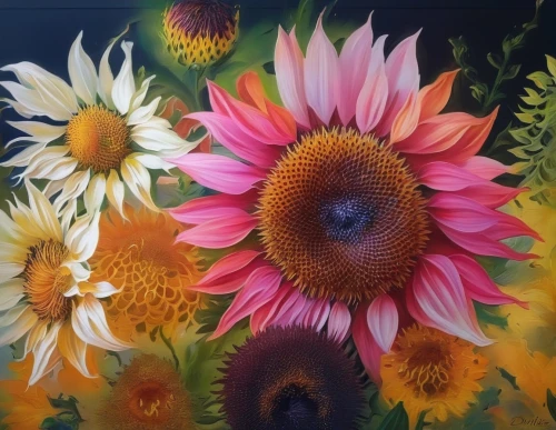 flower painting,sunflowers in vase,gerbera daisies,australian daisies,barberton daisies,sunflower coloring,flower art,south african daisy,colorful daisy,african daisies,echinacea,oil painting on canvas,sunflower paper,gerbera,blanket flowers,colored pencil background,coneflowers,african daisy,floral composition,flowers png,Illustration,Paper based,Paper Based 04