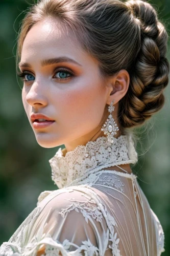 updo,bridal jewelry,victorian lady,bridal accessory,elegant,victorian style,romantic look,chignon,embellished,elegance,princess leia,french braid,rapunzel,vintage makeup,braid,princess' earring,artificial hair integrations,miss circassian,bridal,braided