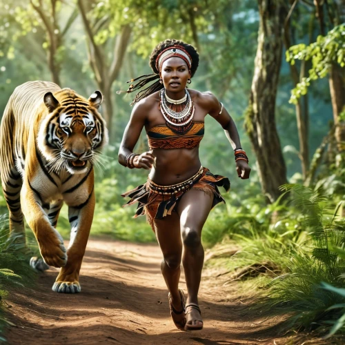 tiger png,animal kingdom,hosana,king of the jungle,mowgli,animals hunting,africa,a tiger,bengalenuhu,world digital painting,human and animal,africanis,young tiger,great mara,african culture,female runner,warrior woman,papuan,east africa,digital compositing,Photography,General,Realistic
