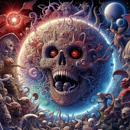 corona virus,death's head,polyp,death's-head,psychedelic art,dead earth,vanitas,orb,virus,cosmic eye,death god,zodiac,symbiotic,cancer illustration,autopsy,pathogen,auqarium,apocalypse,skulls,mirror of souls