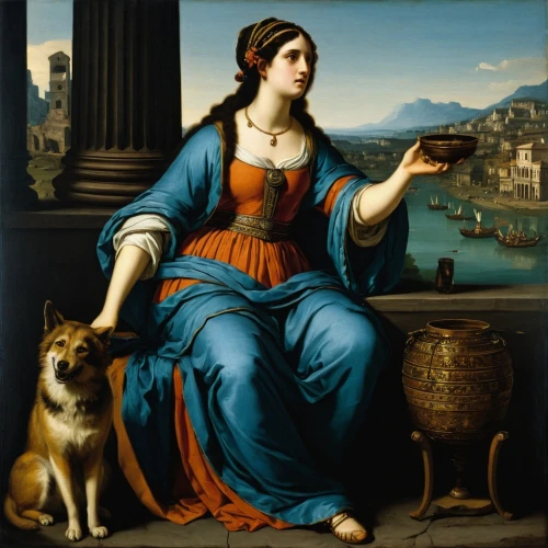 artemisia,girl with dog,lacerta,woman at the well,cepora judith,cleopatra,athena,the prophet mary,italian painter,woman holding pie,andrea del verrocchio,la nascita di venere,bellini,woman drinking coffee,woman playing,apollo and the muses,l'aquila,portrait of a woman,vittoriano,soprano,Art,Classical Oil Painting,Classical Oil Painting 25