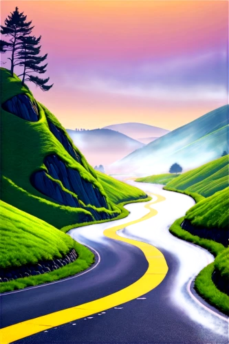 mountain road,landscape background,winding roads,winding road,mountain highway,purple landscape,roads,road,racing road,cartoon video game background,open road,rolling hills,long road,alpine drive,background vector,the road,country road,coastal road,colored pencil background,rural landscape,Conceptual Art,Daily,Daily 31