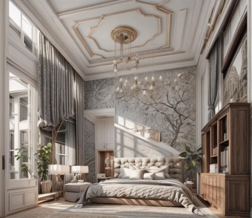 ornate room,great room,sleeping room,modern room,bedroom,interior design,danish room,interior decoration,luxury home interior,livingroom,guest room,neoclassical,stucco ceiling,modern decor,living room,3d rendering,room divider,interior decor,decor,home interior