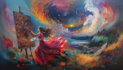 oil painting on canvas,fantasy art,art painting,fire artist,shamanism,shamanic,dancing flames,oil painting,sacred art,indian art,astral traveler,flame spirit,mantra om,fantasy picture,fire dancer,fire dance,psychedelic art,mystical portrait of a girl,mysticism,chinese art,Illustration,Paper based,Paper Based 04