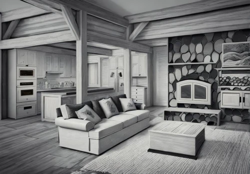 log cabin,chalet,wooden beams,scandinavian style,cabin,livingroom,3d rendering,inverted cottage,log home,woodwork,the cabin in the mountains,wooden house,home interior,patterned wood decoration,wooden hut,living room,wooden sauna,small cabin,family room,summer cottage,Art sketch,Art sketch,Decorative