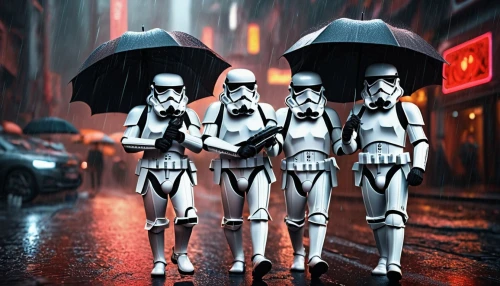storm troops,stormtrooper,droids,rain stoppers,clone jesionolistny,cg artwork,clones,umbrellas,overtone empire,raindops,star wars,rain protection,starwars,imperial,silver rain,patrols,troop,officers,protection from rain,walking in the rain,Photography,General,Sci-Fi
