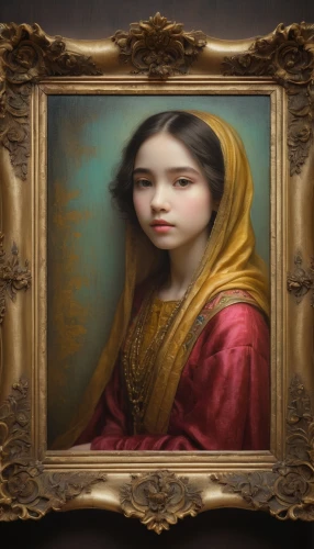 portrait background,mona lisa,the mona lisa,oriental painting,mystical portrait of a girl,gothic portrait,oriental princess,custom portrait,gold frame,oriental girl,orientalism,portrait of a girl,fantasy portrait,romantic portrait,antique background,world digital painting,golden frame,rose frame,hanbok,alhambra,Illustration,Abstract Fantasy,Abstract Fantasy 06