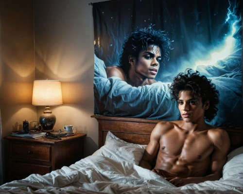 the king of pop,michael jackson,michael joseph jackson,prince,photo manipulation,photoshop manipulation,photomanipulation,michael,fantasy picture,jheri curl,image manipulation,fantasy art,romantic portrait,thriller,purple rain,thunderstorm mood,mirror of souls,fantasy portrait,bedroom,greek god