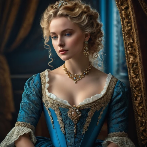 cinderella,elizabeth i,elsa,romantic portrait,queen anne,tudor,portrait of a girl,elegant,royal blue,victorian lady,angelica,portrait of a woman,royal lace,regal,old elisabeth,bodice,ball gown,blue dress,rococo,young lady,Photography,General,Fantasy