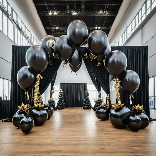 gold and black balloons,penguin balloons,balloons mylar,corner balloons,party decorations,party decoration,balloon-like,ballroom,performance hall,star balloons,balloons,silver balls,event venue,spheres,wedding decorations,foil balloon,baloons,glass balls,kristbaum ball,heart balloons