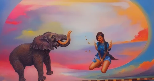 girl elephant,blue elephant,indian art,khokhloma painting,circus elephant,wall painting,elephant's child,ramayan,elephantine,mural,ganpati,yogananda,elephant ride,majorelle blue,krishna,indian elephant,ramayana,janmastami,elephant,mandala elephant,Illustration,Paper based,Paper Based 04