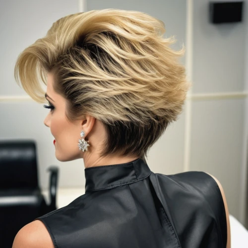 bouffant,short blond hair,asymmetric cut,pompadour,updo,hair shear,chignon,mohawk hairstyle,pixie-bob,smooth hair,artificial hair integrations,pixie cut,management of hair loss,back of head,hairstyle,layered hair,feathered hair,golden cut,quiff,hairstylist,Photography,General,Realistic