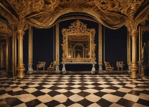 ornate room,baroque,chessboards,chess board,royal interior,versailles,checkered floor,chessboard,rococo,the throne,danish room,vertical chess,europe palace,ornate,louvre,fontainebleau,chess game,chess cube,throne,the palace,Illustration,Black and White,Black and White 24