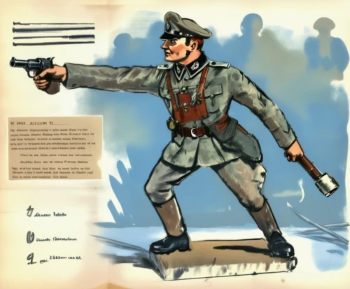 warsaw uprising,red army rifleman,the sandpiper general,prussian,submachine gun,game illustration,fahlschwanzkolibri,grenadier,orders of the russian empire,german rex,flintlock pistol,policeman,man holding gun and light,infantry,rifleman,military officer,military uniform,verdun,torgau,ww1,Unique,Design,Character Design