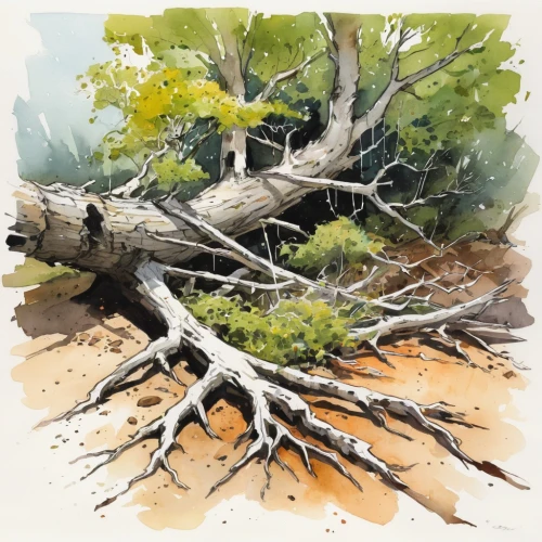 watercolor tree,watercolor pine tree,crooked forest,the roots of trees,tree and roots,old gnarled oak,fallen trees on the,birch tree illustration,watercolor background,watercolor sketch,the roots of the mangrove trees,dry branch,gnarled,the branches of the tree,oak tree,dead wood,watercolor,old tree,fallen tree,driftwood,Illustration,Paper based,Paper Based 07