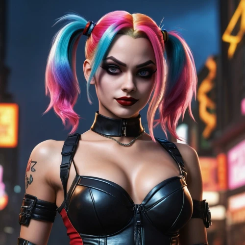 harley quinn,harley,cyberpunk,punk,neo-burlesque,catwoman,comic characters,punk design,comic character,fantasy woman,renegade,birds of prey-night,game character,rockabella,cg artwork,superhero background,huntress,streampunk,toni,world digital painting,Photography,General,Realistic