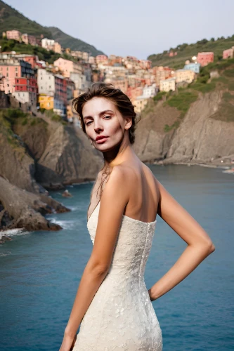 girl in white dress,girl in a long dress from the back,bridal dress,bridal clothing,white dress,wedding dresses,wedding dress,cinque terre,wedding gown,white winter dress,evening dress,liguria,strapless dress,bridal party dress,georgine,girl in a long dress,scilla,parga,portofino,manarola,Female,Updo,Youth adult,M,Confidence,Evening Dress,Outdoor,Cinque Terre