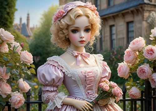 victorian lady,disney rose,female doll,vintage doll,joint dolls,jane austen,victorian style,peach rose,porcelain rose,porcelain dolls,dollhouse accessory,fashion doll,artist doll,garden rose,romantic rose,doll's house,burnet rose,doll dress,the victorian era,designer dolls,Conceptual Art,Oil color,Oil Color 06