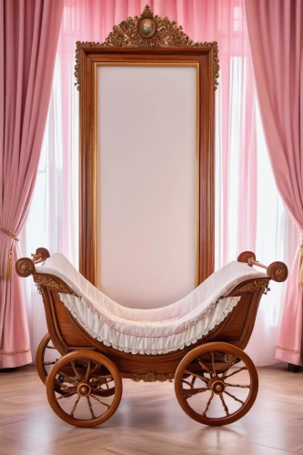 infant bed,baby room,baby carriage,baby bed,nursery decoration,room newborn,the little girl's room,children's bedroom,baby mobile,dolls pram,four poster,canopy bed,chaise longue,art nouveau frame,wooden carriage,four-poster,children's room,rococo,art nouveau frames,bridal suite,Photography,General,Realistic