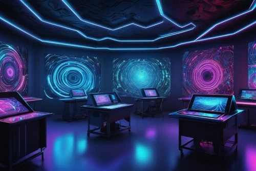 ufo interior,computer room,sci fi surgery room,game room,neon ghosts,study room,playing room,jukebox,laboratory,3d render,nightclub,blue room,cyberspace,neon cocktails,3d background,sound space,vortex,neon coffee,vapor,spaceship space,Illustration,Black and White,Black and White 14