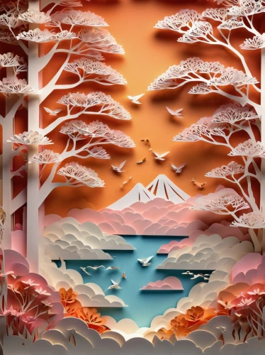 trees with stitching,mushroom landscape,ice landscape,winter background,snow trees,winter landscape,snow scene,snow landscape,forest landscape,virtual landscape,fractals art,autumn background,winter forest,cartoon forest,stage curtain,fractal environment,spruce forest,mountain scene,deciduous forest,forest background,Unique,Paper Cuts,Paper Cuts 03