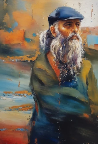 elderly man,man at the sea,fisherman,oil painting,italian painter,man with saxophone,old man,pensioner,white beard,oil on canvas,oil painting on canvas,thames trader,version john the fisherman,painting technique,old age,artist portrait,monopod fisherman,oil paint,old human,man on a bench,Illustration,Paper based,Paper Based 04
