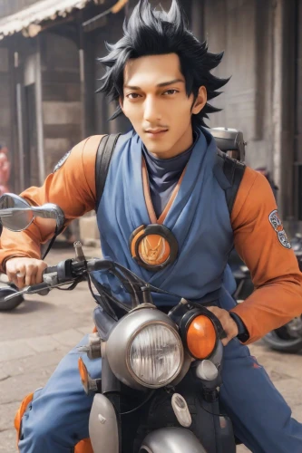 kame sennin,motorbike,saji,goku,shiva,takikomi gohan,mobike,no motorbike,male character,biker,motorcycle,shimada,motorcyclist,motorcycle racer,pompadour,son goku,ktm,rupee,puri,moped,Photography,Realistic