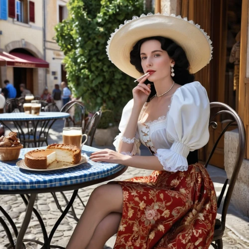 woman holding pie,woman with ice-cream,woman at cafe,woman drinking coffee,vintage woman,dita von teese,vintage women,vintage fashion,vintage dress,girl with bread-and-butter,jane russell-female,viennese cuisine,vintage girl,provencal life,woman eating apple,french culture,girl in a historic way,south france,tuscan,milkmaid,Photography,General,Realistic