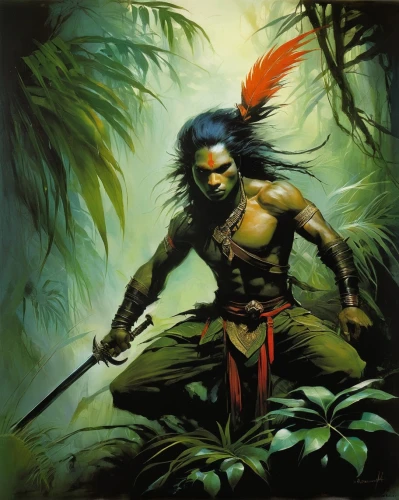 tarzan,lord shiva,siam fighter,barbarian,warrior east,wind warrior,warrior woman,polynesian,aborigine,lone warrior,rastaman,shiva,female warrior,papuan,tribal chief,warrior,the warrior,patrol,avatar,mowgli,Illustration,Realistic Fantasy,Realistic Fantasy 16