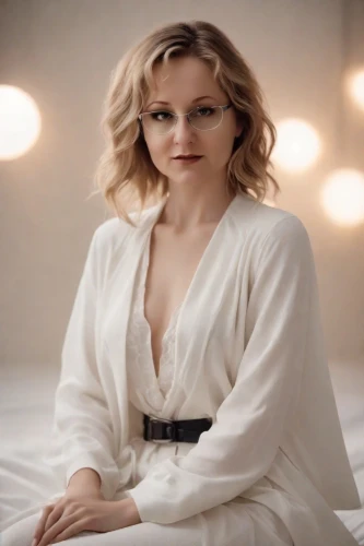 with glasses,bathrobe,lily-rose melody depp,glasses,white shirt,pajamas,nightgown,reading glasses,pjs,bed,librarian,meryl streep,romantic look,kimono,girl in bed,pink glasses,in a shirt,pj,female hollywood actress,love dove,Photography,Cinematic