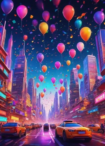 colorful balloons,colorful city,balloons,baloons,pink balloons,3d car wallpaper,balloons flying,star balloons,fantasy city,balloon,world digital painting,new year balloons,futuristic landscape,cityscape,balloon trip,corner balloons,neon candies,hot air balloons,blue balloons,dream world,Art,Classical Oil Painting,Classical Oil Painting 29