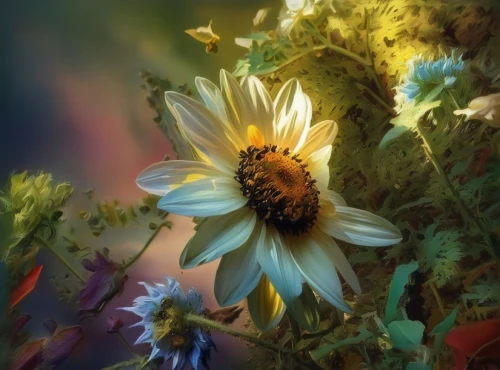 coneflower,camomile flower,coneflowers,ox-eye daisy,marguerite daisy,woodland sunflower,pollinator,marguerite,african daisy,rudbeckia,pollinate,oxeye daisy,flower painting,pollination,south african daisy,daisy flower,echinacea,colorful daisy,pollinating,helianthus,Illustration,Paper based,Paper Based 04