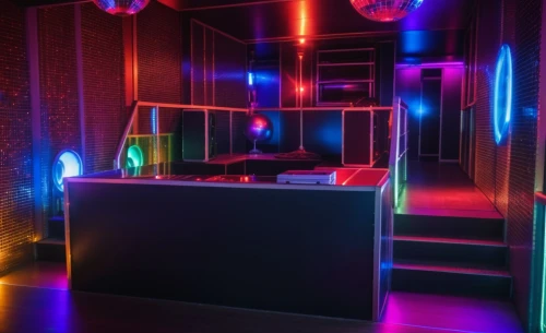 nightclub,party lights,3d render,disco,piano bar,colored lights,ufo interior,shower bar,liquor bar,3d background,game room,bar counter,party decoration,visual effect lighting,bar,playhouse,ambient lights,interior decoration,unique bar,neon cocktails,Photography,General,Realistic