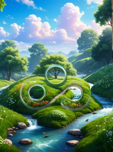 cartoon video game background,fantasy landscape,landscape background,fairy world,children's background,spiral background,3d fantasy,mushroom landscape,fantasy picture,world digital painting,full hd wallpaper,3d background,frog background,green landscape,green valley,background image,fairy forest,background with stones,fantasy art,the mystical path,Conceptual Art,Fantasy,Fantasy 05