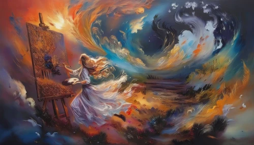 maelstrom,fantasy picture,fantasy art,dancing flames,fire dance,torch-bearer,fire artist,oil painting on canvas,flame spirit,fire dancer,aurora-falter,heaven and hell,astral traveler,pillar of fire,the conflagration,the carnival of venice,fantasia,art painting,tour to the sirens,burning torch,Illustration,Paper based,Paper Based 04