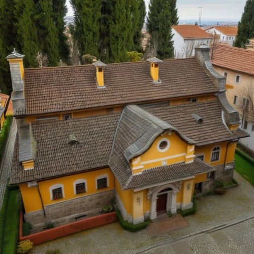 monastery of santa maria delle grazie,roman villa,house roofs,miniature house,model house,view from above,overhead view,aerial view,sibiu,iulia hasdeu castle,villa balbiano,villa,sihastria monastery putnei,house roof,roof tiles,mikulov,fortified church,prislop monastery,tiled roof,castle of hunedoara,Photography,General,Realistic