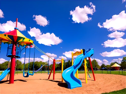 outdoor play equipment,children's playground,play area,playground,playground slide,play yard,swing set,adventure playground,park,children's background,child in park,the park,discovery park,playset,swings,kurpark,urban park,city park,outdoor recreation,blue sky clouds,Illustration,Abstract Fantasy,Abstract Fantasy 23