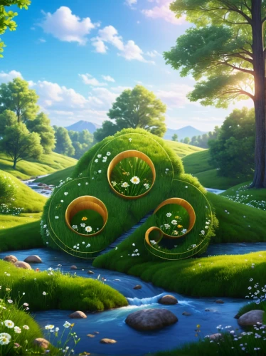 mushroom landscape,cartoon video game background,children's background,fairy world,frog background,landscape background,background with stones,fairy forest,green bubbles,spring background,green landscape,green meadow,clover meadow,green wallpaper,fairy village,world digital painting,springtime background,fantasy landscape,aaa,cartoon forest,Photography,General,Natural