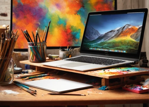 apple desk,imac,graphics tablet,wooden desk,workspace,desk,workstation,desk top,illustrator,tablet computer stand,art tools,work space,working space,mac pro and pro display xdr,office desk,creative office,work desk,drawing pad,graphic design studio,desktop computer,Illustration,Retro,Retro 19