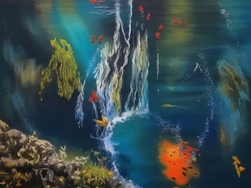 underwater landscape,lava river,koi pond,underwater background,coral reef,aquarium,underwater oasis,underground lake,acquarium,cave on the water,coral reef fish,fishes,koi fish,cenote,fish tank,coral reefs,lava cave,volcanic lake,mountain spring,water scape,Illustration,Paper based,Paper Based 04