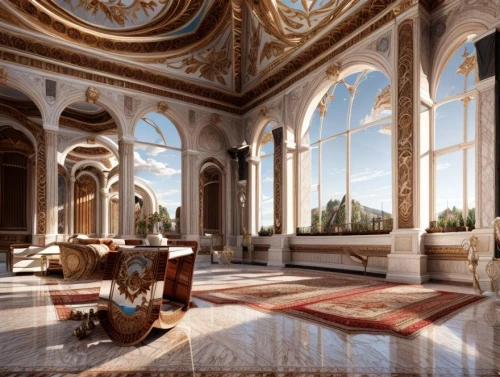 ornate room,marble palace,royal interior,breakfast room,persian architecture,celsus library,3d rendering,umayyad palace,entrance hall,sitting room,luxury home interior,europe palace,byzantine architecture,interiors,neoclassical,venetian hotel,palazzo,interior decor,king abdullah i mosque,lobby