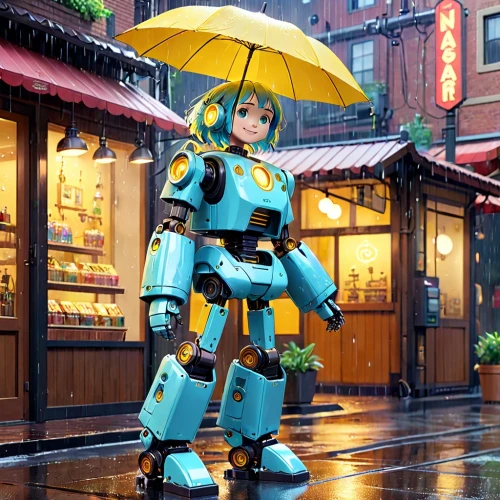 aqua,minibot,rain suit,mecha,hatsune miku,rain protection,kotobukiya,raindops,military robot,raincoat,mech,protection from rain,pixaba,bot,nikko,ai,tan-tan,in the rain,walking in the rain,kai-lan,Anime,Anime,Cartoon