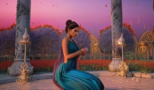 mermaid background,rapunzel,mulan,girl in a long dress,fantasia,dusk background,sari,fantasy picture,cinderella,oriental princess,aladha,girl in a long dress from the back,aladin,princess anna,jaya,radha,hula,belly dance,dusk,hanbok,Illustration,Paper based,Paper Based 04