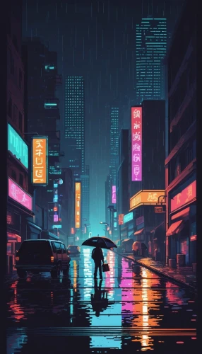 cityscape,rainy,tokyo city,urban,neon arrows,rain,rains,digital painting,tokyo,cyberpunk,world digital painting,taipei,colorful city,umbrellas,neon,digital,walking in the rain,night scene,dusk,evening city,Unique,Pixel,Pixel 01