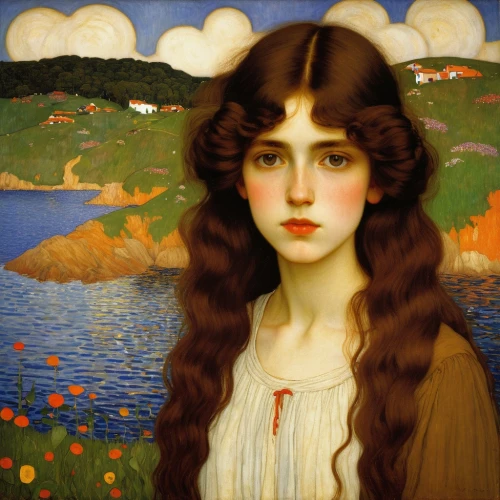 girl on the river,girl on the boat,rusalka,portrait of a girl,the magdalene,la violetta,young woman,art nouveau,lilian gish - female,girl in the garden,girl in flowers,lacerta,portrait of a woman,girl in a wreath,viola,young lady,girl on the dune,bibernell rose,mystical portrait of a girl,girl in a long,Art,Artistic Painting,Artistic Painting 32