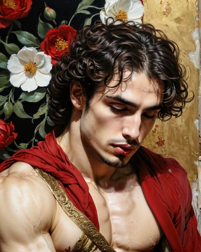 persian poet,narcissus of the poets,raphael,thymelicus,perseus,bernini,narcissus,the roman centurion,roman soldier,lampides,florentine,matador,greek god,fantasy portrait,swordsman,melchior,with roses,italian painter,way of the roses,adonis